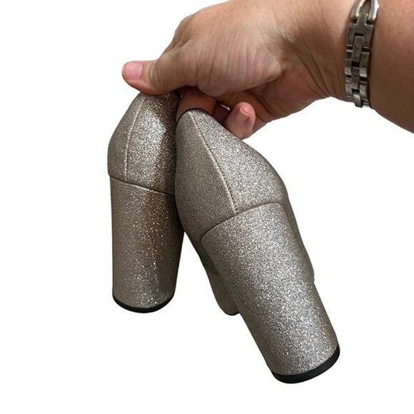 Botkier Anthropologie heels 8 silver glitter Valentina round toe chunky heel - Picture 5 of 8